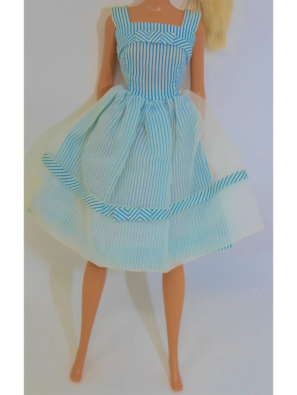 Vintage 1962 Barbie Movie Date Dress #933 Mattel Pak Blue & White Stripes Snaps